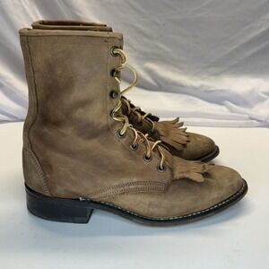 Vintage Laredo Roper Boots 112‎ Brown Leather Lace Up Kiltie USA Women's 7 M